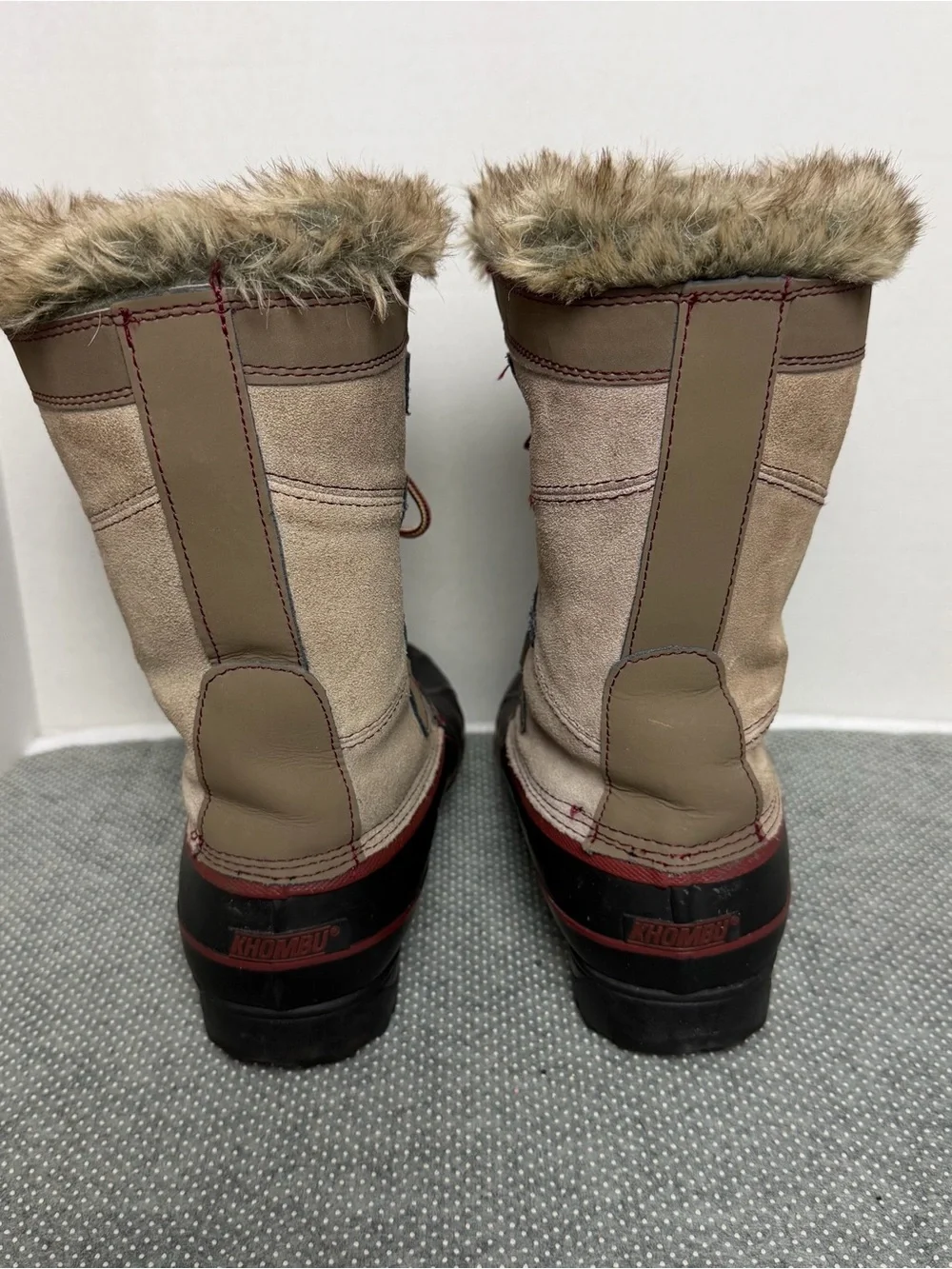 Khombu Tan and Black Lace-Up Faux-Fur Winter Boots